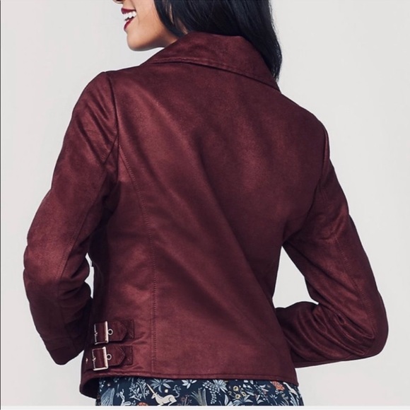 NWOT Lauren Conrad Faux Suede Red Burgundy Wine Moto Biker Jacket - Picture 3 of 7